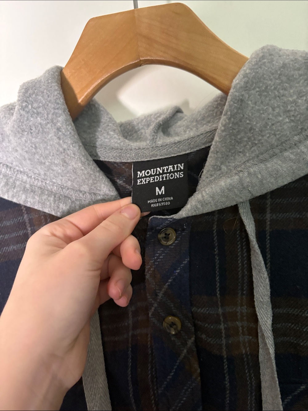 Men's Navy and Brown Plaid Hooded Flannel - Picture 2 of 5